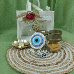 DGHamper - 102 | Red Rose Diwali Gift Hamper with Lotus Candle & Evil Eye Charm | Blessico